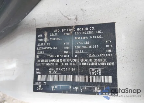 2012 Ford Transit Connect Xl from USA, damaged, VIN NM0LS7AN7CT111901